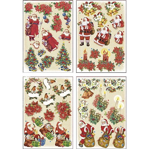Motif 3D - Père Noël et étoiles de Noël - 4 feuilles Motif 3D - Père Noël et étoiles de Noël - 4 feuilles
