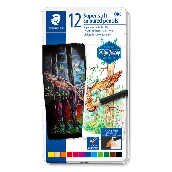 Design Journey Crayons de couleur super doux en bote - 12 crayons