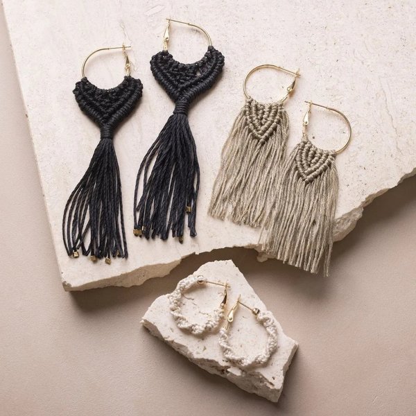 Mini Kit DIY Macramé, Boucles d'oreilles Mini Kit DIY Macramé, Boucles d'oreilles