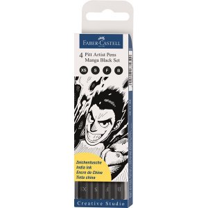 Set de stylos à dessin PITT Artist Brush Manga Noir - 4 Stylos Set de stylos à dessin PITT Artist Brush Manga Noir - 4 Stylos
