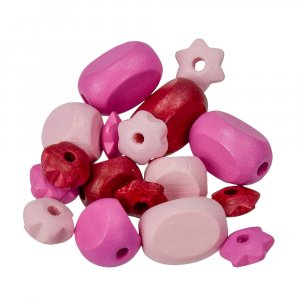 Perles en bois - mélange rose 30 pcs. mélange de couleurs et de formes Perles en bois - mélange rose 30 pcs. mélange de couleurs et de formes