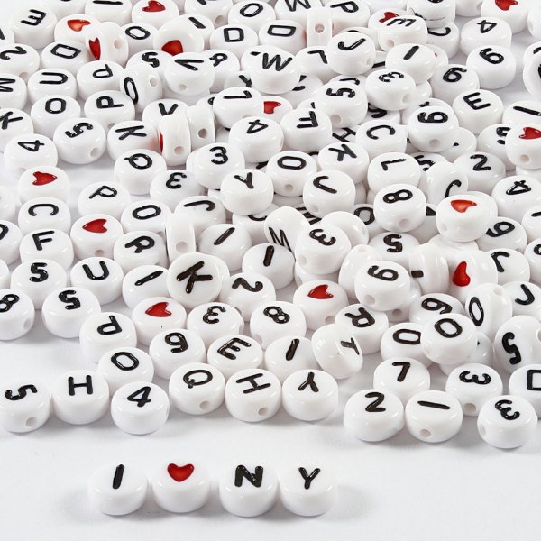 Perles lettres - noir/blanc - Ø7 mm - env. Perles lettres - noir/blanc - Ø7 mm - env.