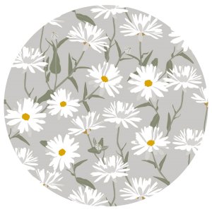 Toile cirée ronde à motif marguerite - Grise Toile cirée ronde à motif marguerite - Grise