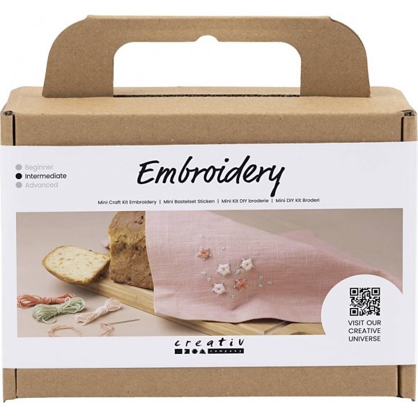 Mini Kit DIY Broderie - vieux rose - Serviette en tissu