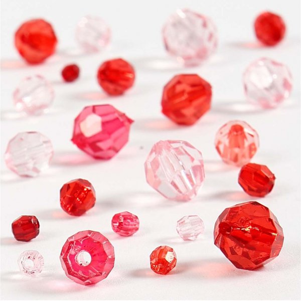 Perles plastiques  facettes Harmony - mixtes - harmonie rouge - 45 g