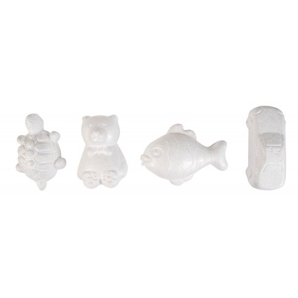 Figurines en polystyrne Poisson/Voiture/Tortue/Ours - 24 pcs
