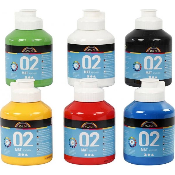 Peinture scolaire - Acrylique - couleurs primaires - mate - 6 x 500 ml