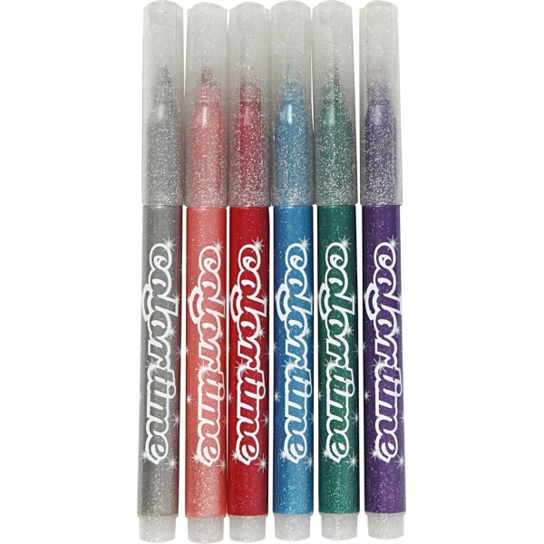 Marqueur Colortime Glitter - couleurs mélangées - 2 mm - 6 pcs Marqueur Colortime Glitter - couleurs mélangées - 2 mm - 6 pcs