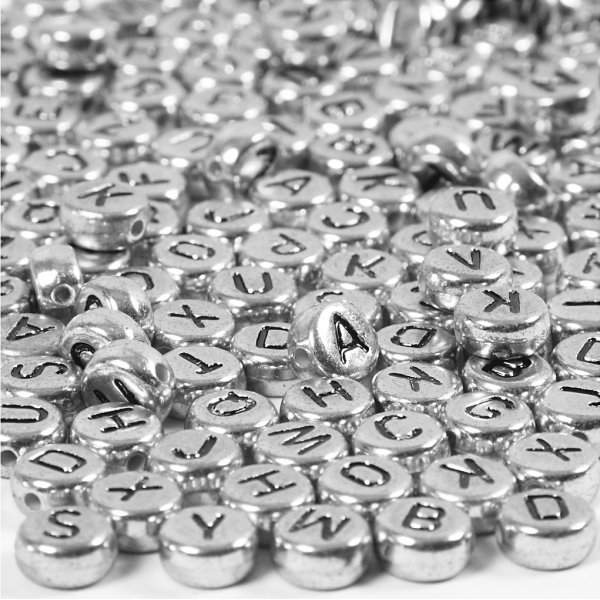 Perles lettres - argent - Ø7 mm - env. Perles lettres - argent - Ø7 mm - env.