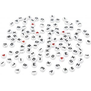 Perles lettres - noir/blanc - Ø7 mm - env. Perles lettres - noir/blanc - Ø7 mm - env.