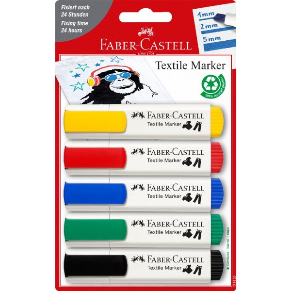Feutres textiles 5 couleurs - couleurs de base