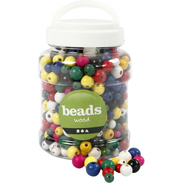 Perles en bois - rondes - couleurs mlanges - 400 ml