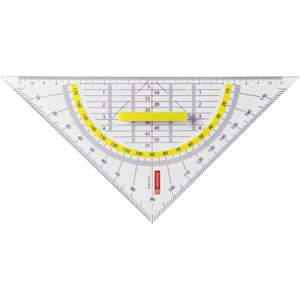 Rgle triangulaire avec rapporteur 22 cm transparent