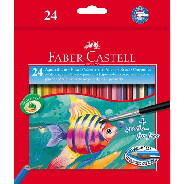 Crayons aquarelle avec pinceau - 12 couleurs