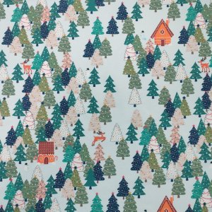 Jersey à motifs 145 cm - maisons en pain d'épices - sapins - bleu clair Jersey à motifs 145 cm - maisons en pain d'épices - sapins - bleu clair
