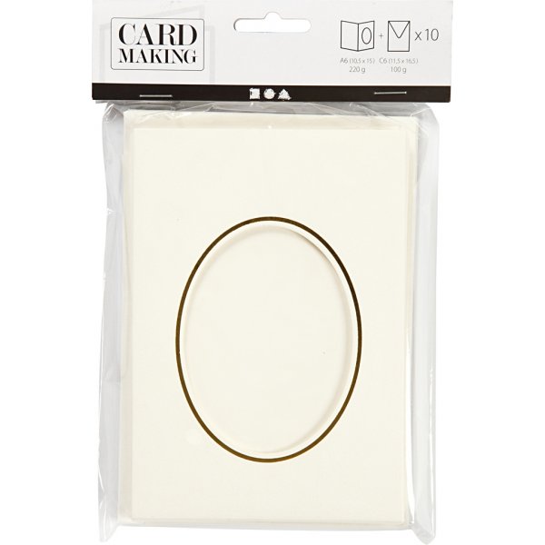 Carte passe-partout avec enveloppe - blanc cassé - ovale avec bord doré - 10 sets Carte passe-partout avec enveloppe - blanc cassé - ovale avec bord doré - 10 sets