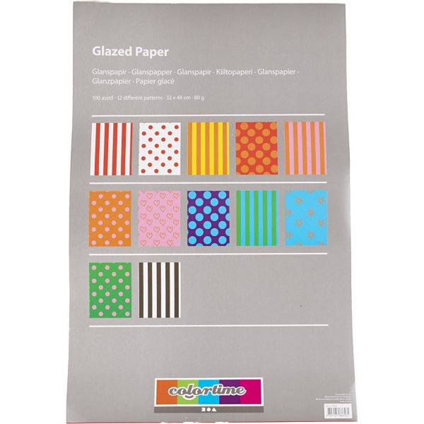 Papier brillant - couleurs mlanges -  motifs - 100 feuilles