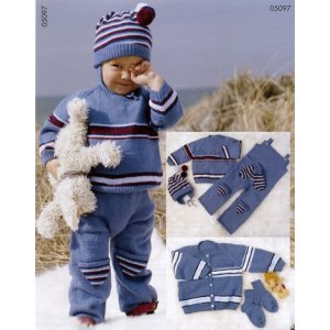 Patron tricot - Pull raglan rayé, cardigan, pantalon, bonnet, mitaines et chaussettes Patron tricot - Pull raglan rayé, cardigan, pantalon, bonnet, mitaines et chaussettes