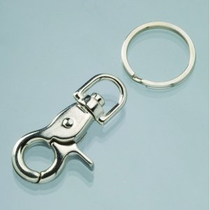 Mousqueton pour sac, rotatif 30 x 85 mm - argenté d'une seule pièce avec anneau divisible Mousqueton pour sac, rotatif 30 x 85 mm - argenté d'une seule pièce avec anneau divisible