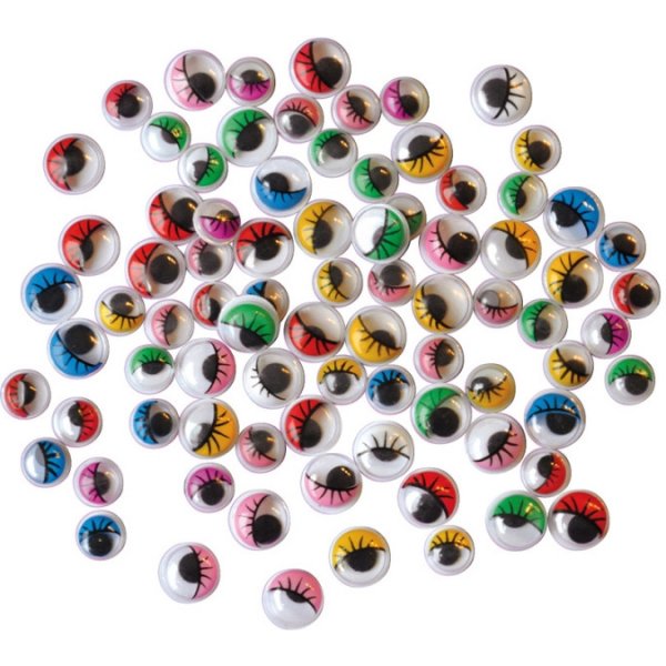 Yeux PET avec cils, colors, 140 pcs, 7,10,12,15 mm