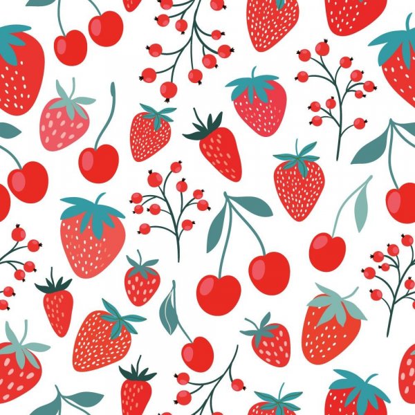 Jersey  motifs 145 cm - Fraises et cerises Blanc