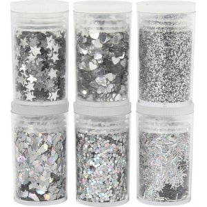 Paillettes et paillettes - argent - 6 x 5 g Paillettes et paillettes - argent - 6 x 5 g