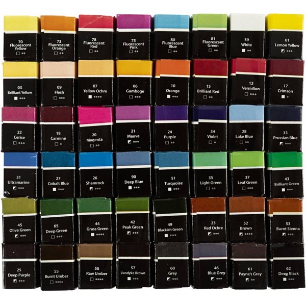 Peintures aquarelle Art Aqua - couleurs standards - 48 pcs