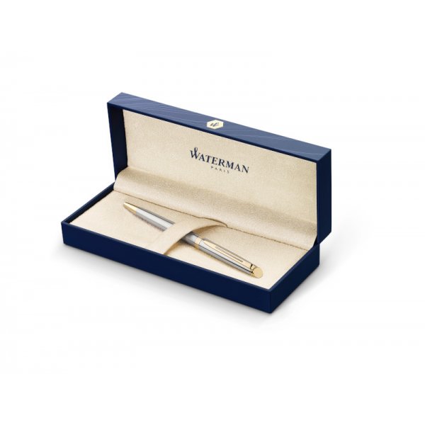 Stylo bille Waterman Hmisphre - Acier inoxydable Garniture Dore - Bleu Moyen