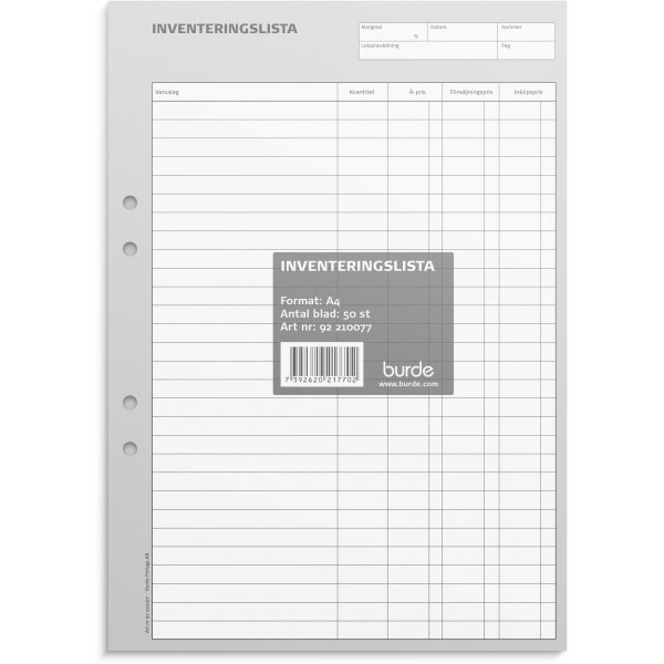 Liste d'inventaire - A4
