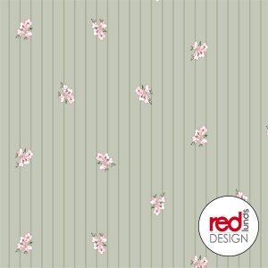 Toile cirée à motif floral rayé - Verte Toile cirée à motif floral rayé - Verte