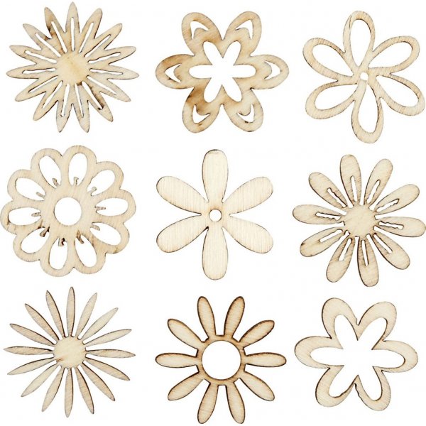 Dcorations en bois - Fleurs - 45 pcs