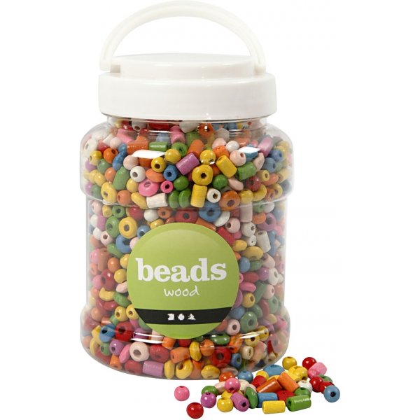 Perles en bois - couleurs et tailles mlanges - 400 ml