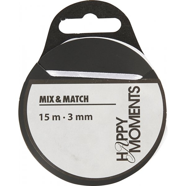 Ruban satin - blanc - B3 mm - 15 m Ruban satin - blanc - B3 mm - 15 m