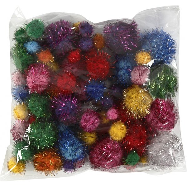 Pompons - couleurs vives - paillettes - 62 g