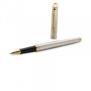Stylo roller Waterman Hémisphère - Acier inoxydable Garniture Dorée - Fin Noir Stylo roller Waterman Hémisphère - Acier inoxydable Garniture Dorée - Fin Noir