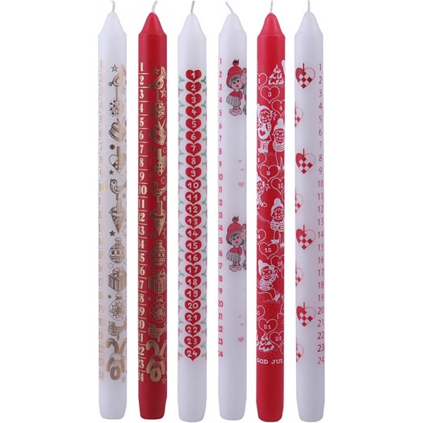Bougie calendrier - rouge/blanc - 22 mm - 6 x 4 pcs
