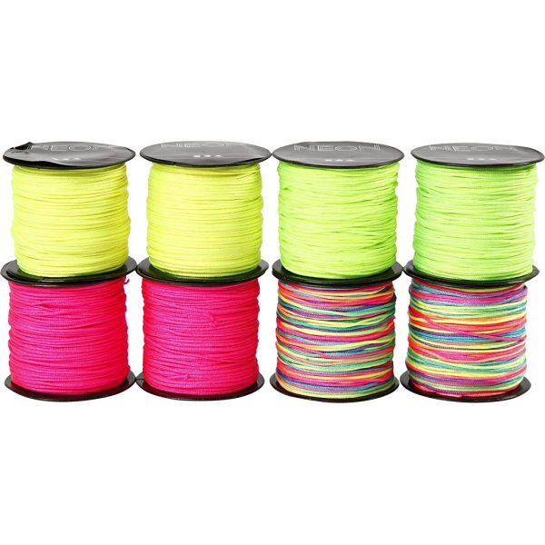 Cordon  nouer - vert fluo - rose fluo - jaune fluo - mix non - 8 x 28 m
