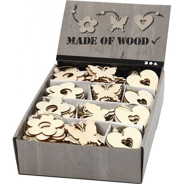 Dcorations en bois - Fleurs - papillons - coeurs - 200 pcs
