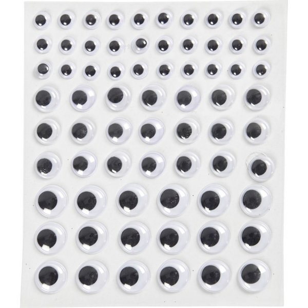 Yeux mobiles - blancs - autocollants - Ø8+12+14 mm - 69 pcs