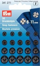 Boutons-pression (fixes), laiton noir 6-11 mm 20 pcs Boutons-pression (fixes), laiton noir 6-11 mm 20 pcs