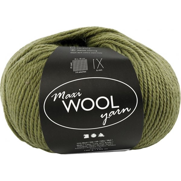 Fil de laine - vert olive - 100 g