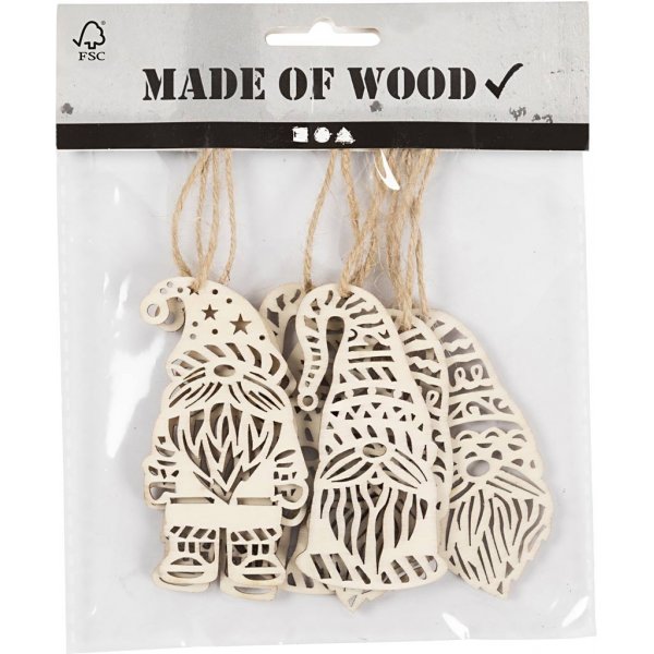 Ornements en bois en bois - Pre Nol scandinave - 6 pcs