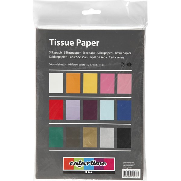 Papier de soie - couleurs mlanges - 50 x 70 cm - 14 g -15 x 2 feuilles