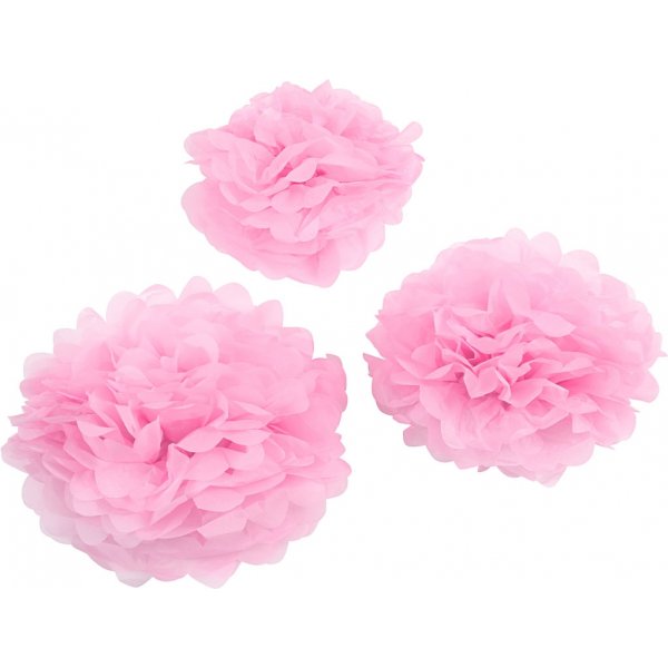 Pompons en papier - rouge clair - 3 pcs