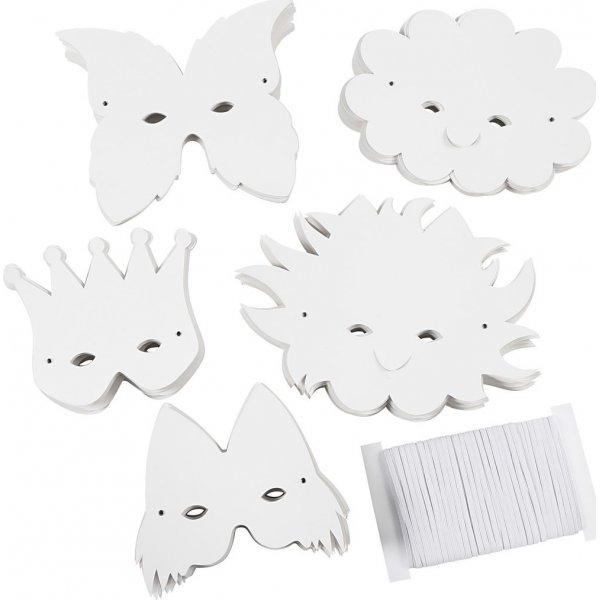 Masques en carton et lastique - blanc - 100 pcs
