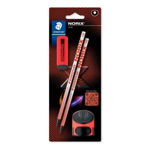 Crayons NORIX HB avec gomme et taille-crayon - Lot de 2 rouges Crayons NORIX HB avec gomme et taille-crayon - Lot de 2 rouges