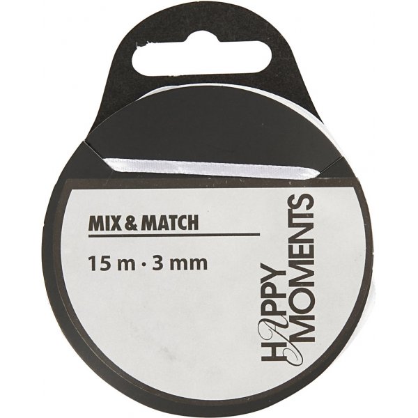 Ruban satin - blanc - B3 mm - 15 m Ruban satin - blanc - B3 mm - 15 m