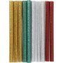 Btons de colle pour mini pistolet  colle - or - vert - rouge - argent - paillettes - L10 cm - 10 pcs