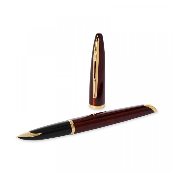 Stylo plume Waterman Carne Marine Ambre - Garniture Dore - Bleu Moyen