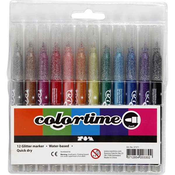 Marqueur Colortime Glitter - couleurs mélangées - 2 mm - 12 pcs Marqueur Colortime Glitter - couleurs mélangées - 2 mm - 12 pcs